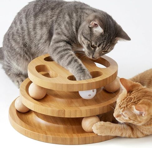 لعبة Cat Ball Track مع أعلى ألغاز ، ألعاب القط الخشبية للقطط الداخلية مع كرات الغزل ، برج كرة قطط التفاعلي التفاعلي لممارسة الرياضة المادية العقلية in Kuwait