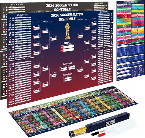 Joyvera 3 Pack 2026 World Cup Extra Large Schedule Poster Set, 39.4“ × 25.6" Double-Sided World Cup Wall Chart (Crease-Free) with Soccer Tournament Decorations for Home, Bar, Soccer Viewing Parties in Kuwait