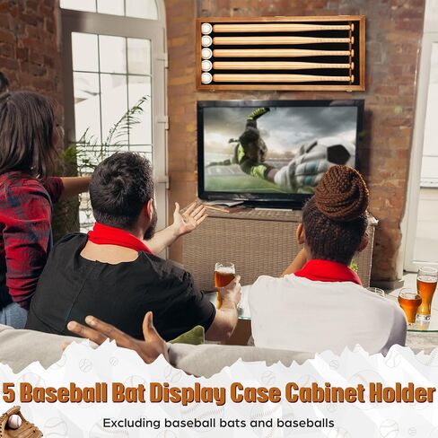 Seenelling 5 Baseball Bat Display Case Wall Mounted, Wooden Frame with UV Protection Acrylic Transparent Door, Vertical Horizontal Shadow Box Holder Rack Cabinet (Bats and Baseballs Not Included) in Kuwait