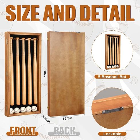 Seenelling 5 Baseball Bat Display Case Wall Mounted, Wooden Frame with UV Protection Acrylic Transparent Door, Vertical Horizontal Shadow Box Holder Rack Cabinet (Bats and Baseballs Not Included) in Kuwait