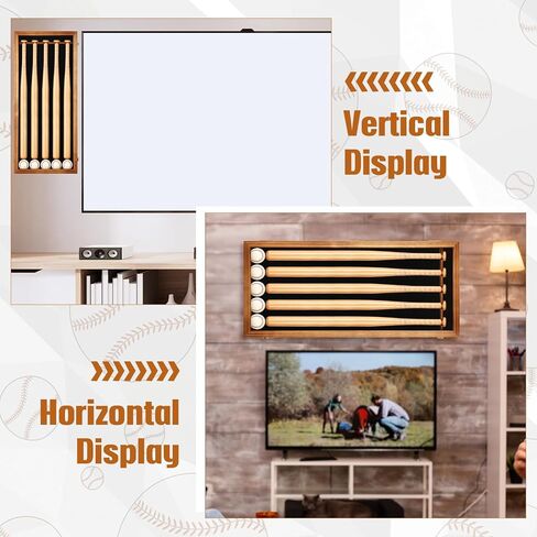 Seenelling 5 Baseball Bat Display Case Wall Mounted, Wooden Frame with UV Protection Acrylic Transparent Door, Vertical Horizontal Shadow Box Holder Rack Cabinet (Bats and Baseballs Not Included) in Kuwait