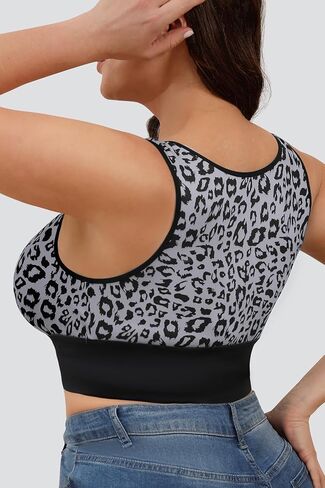 حمالة صدر رياضية مقاس كبير بإغلاق أمامي للنساء مع وسادات قابلة للإزالة، حمالة صدر لليوجا بطبعة جلد الفهد ودعم متوسط ​​للتمرين in Kuwait