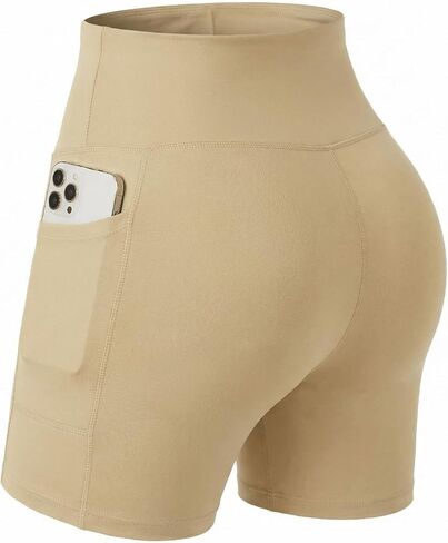 High Waisted Biker Shorts Women with Pockets Tummy Control for Yoga Gym Workout in Kuwait