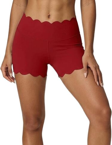 Scalloped Shorts Stretch Gym Athletic Scalloped Yoga Shorts Wavy Hem Stretchy Workout Fitted Flattering Biker Bottoms 2000S in Kuwait