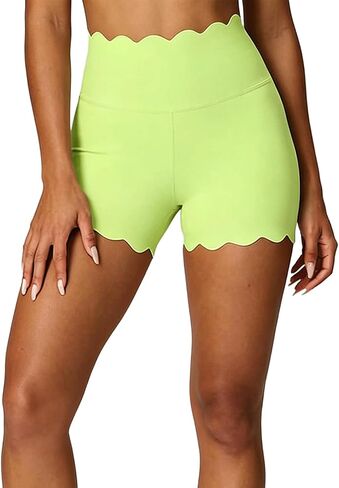 Scalloped Shorts Stretch Gym Athletic Scalloped Yoga Shorts Wavy Hem Stretchy Workout Fitted Flattering Biker Bottoms 2000S in Kuwait