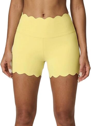 Scalloped Shorts Stretch Gym Athletic Scalloped Yoga Shorts Wavy Hem Stretchy Workout Fitted Flattering Biker Bottoms 2000S in Kuwait