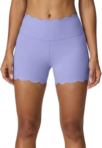 Scalloped Shorts Stretch Gym Athletic Scalloped Yoga Shorts Wavy Hem Stretchy Workout Fitted Flattering Biker Bottoms 2000S in Kuwait