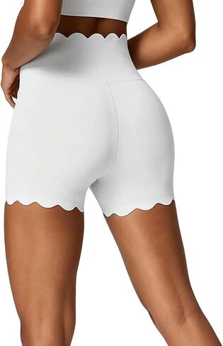 Scalloped Shorts Stretch Gym Athletic Scalloped Yoga Shorts Wavy Hem Stretchy Workout Fitted Flattering Biker Bottoms 2000S in Kuwait