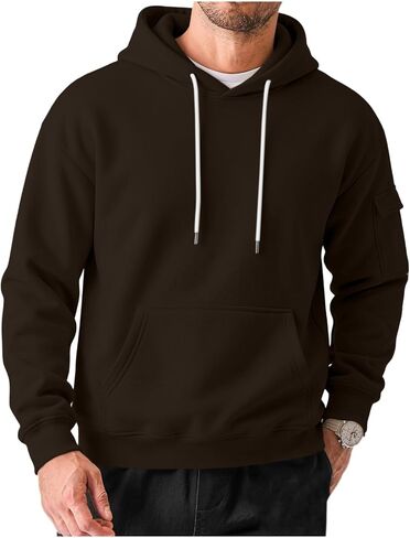 Hoodies for Men Fashion Drawstring Long Sleeve Pullover Casual Sweatshirt | Soft Pullover Hoodie Drawstring Kangaroo Pocket Mens Casual Sweatshirt with Sleeve Pocket for Fall Winter Daily Lounge Wear in Kuwait