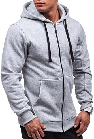 Men's Slim Fit Full Zip Hoodie with Contrast Drawstring Perfect for Casual Wear and Everyday Comfort in Kuwait