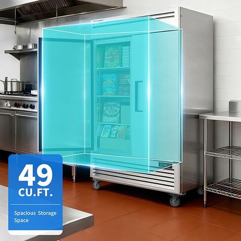 Coolake 49 قدم مكعب الفريزر التجاري، 54 "W Soild الباب تستقيم الفريزر مع 8 أرفف قابلة للتعديل، خالية من الصقيع الفولاذ المقاوم للصدأ الصناعية الوصول إلى الفريزر للمدرسة مطعم مقهى المطبخ الإعدادي in Kuwait
