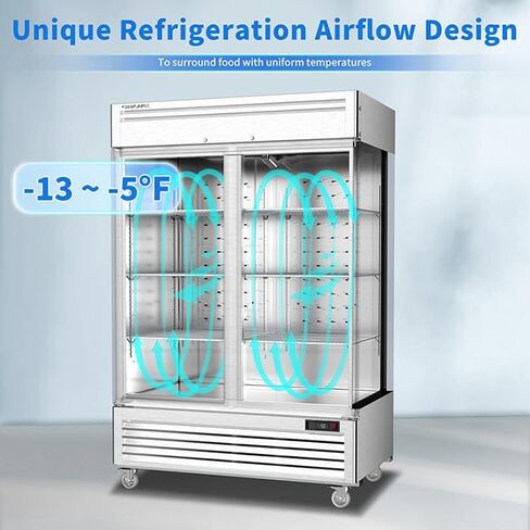 Coolake 49 قدم مكعب الفريزر التجاري، 54 "W Soild الباب تستقيم الفريزر مع 8 أرفف قابلة للتعديل، خالية من الصقيع الفولاذ المقاوم للصدأ الصناعية الوصول إلى الفريزر للمدرسة مطعم مقهى المطبخ الإعدادي in Kuwait