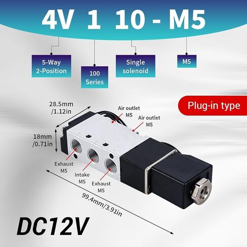 4V110-M5 صمام الملف اللولبي هوائي، M5 DC12V صمام هواء سريع الاستجابة يعمل بشكل تجريبي للأتمتة الصناعية in Kuwait