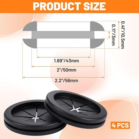 4pcs Rubber Grommets Black 2 Inch Hole Rubber Grommet for Wiring | 1-11/16" ID Wire Grommet Double-Sided Hole Plugs Grommets for Metal Wire Protecting in Kuwait