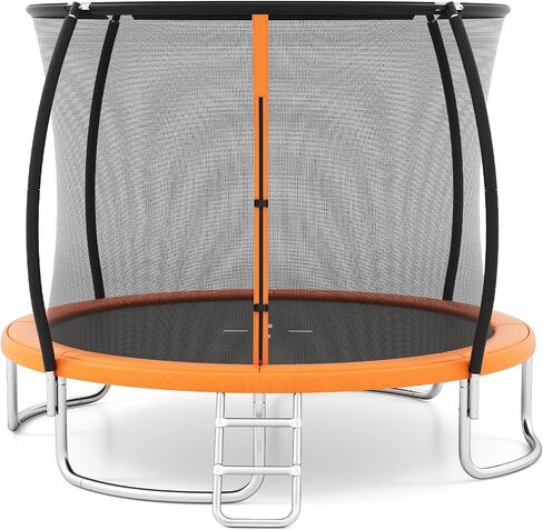 GYMAX Trampoline Outdoor 8FT 10FT 12FT, ASTM Approved Trampolines with Enclosure Net, Ladder & Seamless Design, 880/1100LBS Heavy Duty Backyard Recreational Trampoline for Kids, Adults in Kuwait
