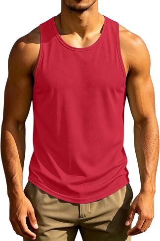 WANZZXCSL Men's Tank Tops Crewneck Breathable Casual Plain Sleeveless Shirts Workout Gym Outdoor Sport Beach Tank Tops in Kuwait