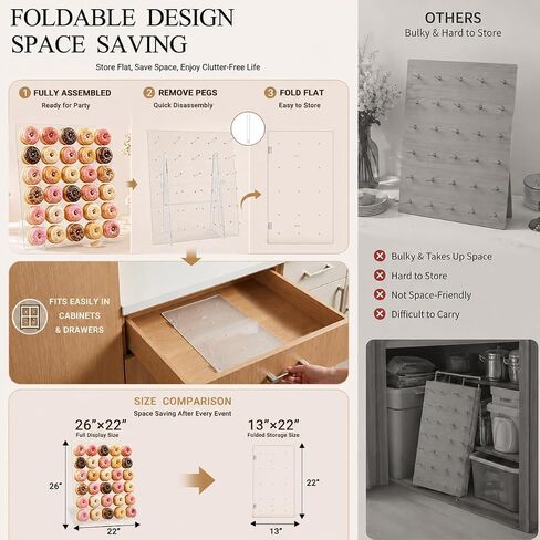 Large Donut Wall Display Stand - Holds Up to 60 Donuts & Bagels | 26 x 22 Inch Clear Acrylic Donut Board | Foldable Holder for Wedding, Baby Shower, Birthday Party & Dessert Table in Kuwait