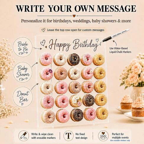 Large Donut Wall Display Stand - Holds Up to 60 Donuts & Bagels | 26 x 22 Inch Clear Acrylic Donut Board | Foldable Holder for Wedding, Baby Shower, Birthday Party & Dessert Table in Kuwait