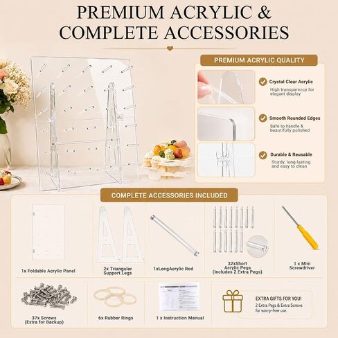 Large Donut Wall Display Stand - Holds Up to 60 Donuts & Bagels | 26 x 22 Inch Clear Acrylic Donut Board | Foldable Holder for Wedding, Baby Shower, Birthday Party & Dessert Table in Kuwait