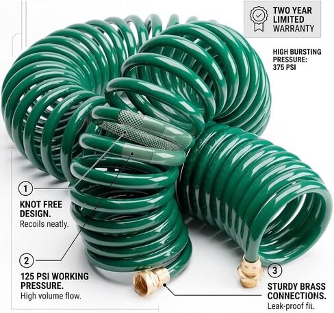خرطوم ملفوف متعدد الأغراض من FarmTek - 5/8 بوصة، ري ذاتي اللف | تصميم من البولي يوريثين ذاتي اللف، مقاوم للأشعة فوق البنفسجية، قطر عالي التدفق 5/8 بوصة، خفيف الوزن، قابل للغسل والري in Kuwait