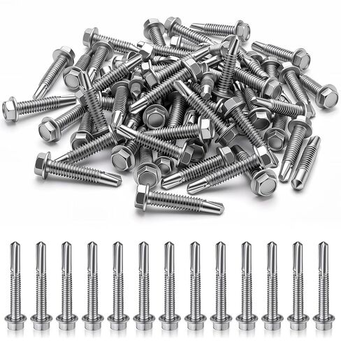 Hicarer 400 Pack 12-24 x 1-1/2" Hex Washer Head Self Drilling Screws High Strength Self-Tapping Screws for 5 Point Heavy Duty Steel Fasteners for Structural Framing HVAC Construction Manufacturing in Kuwait