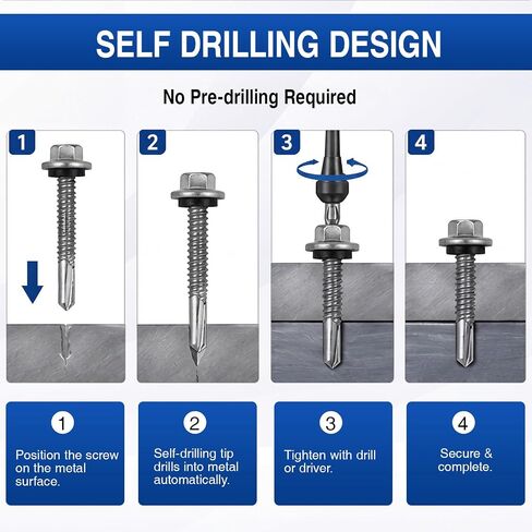 Hicarer 400 Pack 12-24 x 1-1/2" Hex Washer Head Self Drilling Screws High Strength Self-Tapping Screws for 5 Point Heavy Duty Steel Fasteners for Structural Framing HVAC Construction Manufacturing in Kuwait