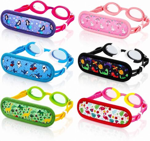 Konohan 6 Pack Kids Swim Goggles with Fabric Strap, Swimming Goggles for 3-14 Toddler Goggle No Tangle Adjustable Anti-fog Waterproof Bulk Pool Beach Party Favors for Kids Child Boys Girls in Kuwait