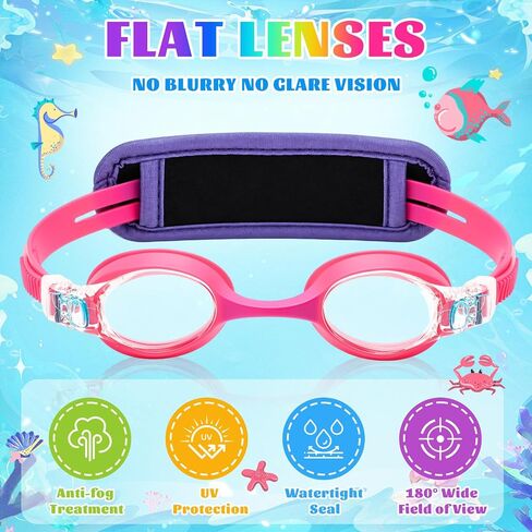 Konohan 6 Pack Kids Swim Goggles with Fabric Strap, Swimming Goggles for 3-14 Toddler Goggle No Tangle Adjustable Anti-fog Waterproof Bulk Pool Beach Party Favors for Kids Child Boys Girls in Kuwait