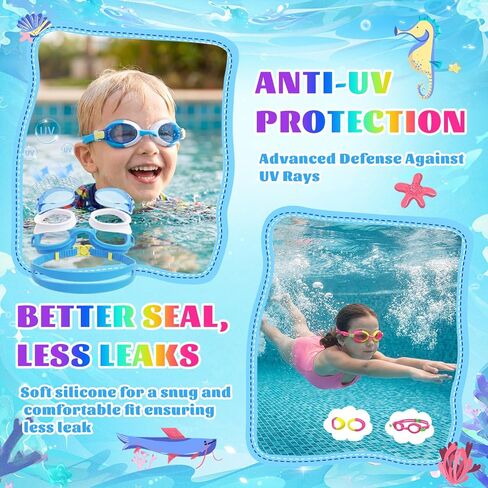 Konohan 6 Pack Kids Swim Goggles with Fabric Strap, Swimming Goggles for 3-14 Toddler Goggle No Tangle Adjustable Anti-fog Waterproof Bulk Pool Beach Party Favors for Kids Child Boys Girls in Kuwait