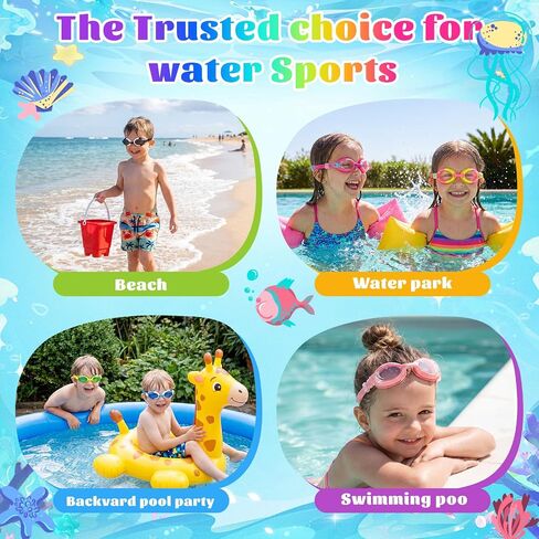 Konohan 6 Pack Kids Swim Goggles with Fabric Strap, Swimming Goggles for 3-14 Toddler Goggle No Tangle Adjustable Anti-fog Waterproof Bulk Pool Beach Party Favors for Kids Child Boys Girls in Kuwait