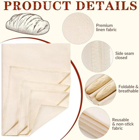 4PCS Thickened Bread Towels for Baking Sourdough, 14x18.8 Inch Proofing Cover Cloth for Dough Raising Baguettes Loaves Ciabatta, Bread Making Accessories Bakers Gift in Kuwait