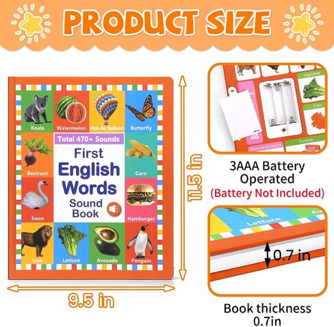 2025 New My English Words First Book Book Toy ، Learning Learning Talking Book ، 470+ كلمة ، 21 موضوعًا ، اضغط لتعلم الصوتيات ، كتب تعليمية تفاعلية للأطفال من عمر 3 سنوات أ in Kuwait