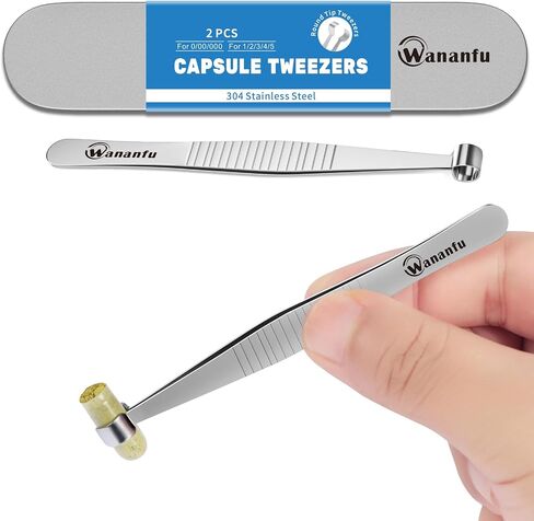 wananfu Round Tip Tweezers Kit(2 Units, 304 Stainless Steel) for Filling Gelatin or Vegan Empty Capsules, and for Picking Pearls, Jewelry, Small Test Tubes in Kuwait