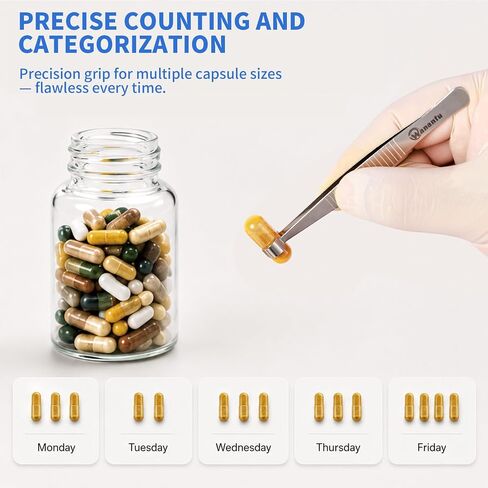 wananfu Round Tip Tweezers Kit(2 Units, 304 Stainless Steel) for Filling Gelatin or Vegan Empty Capsules, and for Picking Pearls, Jewelry, Small Test Tubes in Kuwait