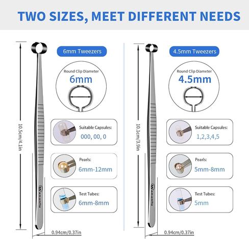 wananfu Round Tip Tweezers Kit(2 Units, 304 Stainless Steel) for Filling Gelatin or Vegan Empty Capsules, and for Picking Pearls, Jewelry, Small Test Tubes in Kuwait