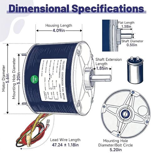 1/4 HP Condenser Fan Motor, 1100 RPM 208-230V 48 Frame HVAC Fan Motor, Replacement for GE 5KCP39EG GE3905, Fits Carrier HC39GE236/237/234A, Dayton 6DLL0, US Motors 3403, Reversible AC Motor in Kuwait