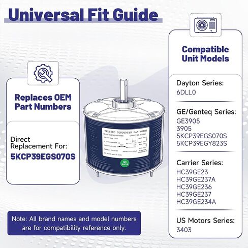 1/4 HP Condenser Fan Motor, 1100 RPM 208-230V 48 Frame HVAC Fan Motor, Replacement for GE 5KCP39EG GE3905, Fits Carrier HC39GE236/237/234A, Dayton 6DLL0, US Motors 3403, Reversible AC Motor in Kuwait