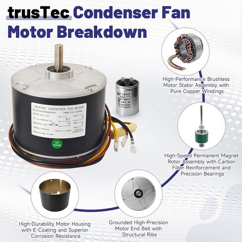 1/4 HP Condenser Fan Motor, 1100 RPM 208-230V 48 Frame HVAC Fan Motor, Replacement for GE 5KCP39EG GE3905, Fits Carrier HC39GE236/237/234A, Dayton 6DLL0, US Motors 3403, Reversible AC Motor in Kuwait