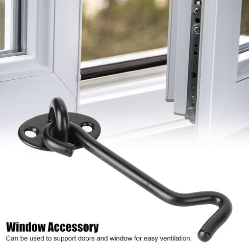 Stainless Steel Door Window Latch Hook Kit, Black, 13cm - Durable Hardware Accessory for Secure Ventilation, Home and Office Use in Kuwait