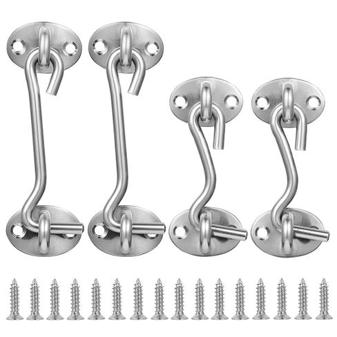 SEWACC 4pcs Stainless Steel Gate Hook Latch Set, Windproof Door and Window Latches, Easy to Install Silver Hooks for Barn, Closet, and Garage Doors in Kuwait