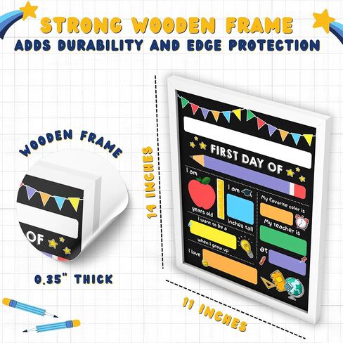 First Day of School Board Sign with 6 Liquid Chalk Markers Pack, Wipe Cloth & Card - 14"x11" Double-Sided & Reusable Chalkboard - 1st Day Back to School Sign for Kindergarten Preschool in Saudi Arabia