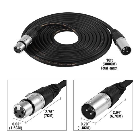 2 Pack 10ft XLR Microphone Cable, 3-Pin Male to Female Balanced Pro Audio Mic Cable Universal Audio Connector Cord for Studio Live Stage Use in Kuwait