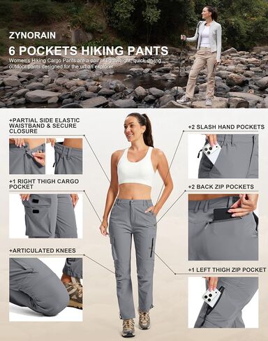 Women's Hiking Pants Quick Dry Lightweight Waterproof UPF 50+ Work Cargo Pants Outdoor Travel 6 Pockets in Kuwait
