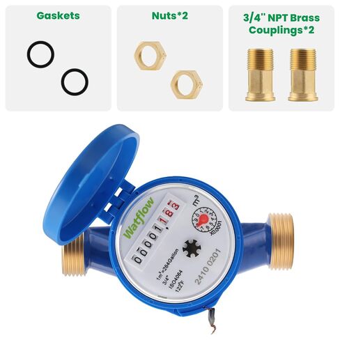 عداد المياه DN20 3/4 بوصة NPT، مقياس تدفق المياه المكعب بشهادة ISO4064، عداد المياه الباردة للحديقة/المنزل/الشقة، التثبيت الأفقي. in Kuwait