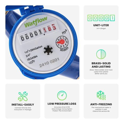 عداد المياه DN20 3/4 بوصة NPT، مقياس تدفق المياه المكعب بشهادة ISO4064، عداد المياه الباردة للحديقة/المنزل/الشقة، التثبيت الأفقي. in Kuwait