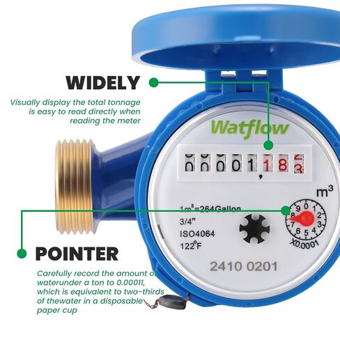 عداد المياه DN20 3/4 بوصة NPT، مقياس تدفق المياه المكعب بشهادة ISO4064، عداد المياه الباردة للحديقة/المنزل/الشقة، التثبيت الأفقي. in Kuwait