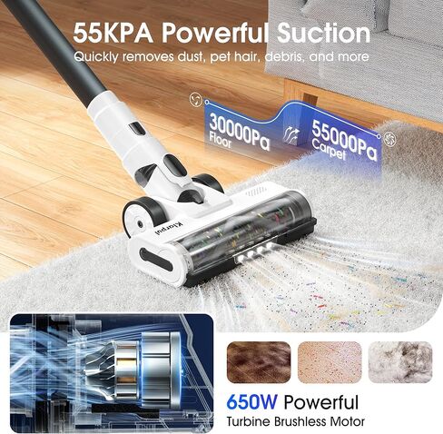 Cordless Vacuum Cleaner, Upgraded 650W 55KPa 70Mins Runtime Stick Vacuum Cordless, Self-Standing Lightweight Vacuum Cleaners for Home with LED Headlight Touch Screen, for Pet Hair/Carpet/Floor in Kuwait