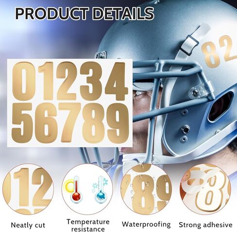 Giantree 10 Sheets/100 Pcs Helmet Numbers Sticker, Self Adhesive Sports Number Stickers 1.5" Vinyl Waterproof Softball Helmet Stickers Gold for Baseball Hockey Football Batting in Kuwait