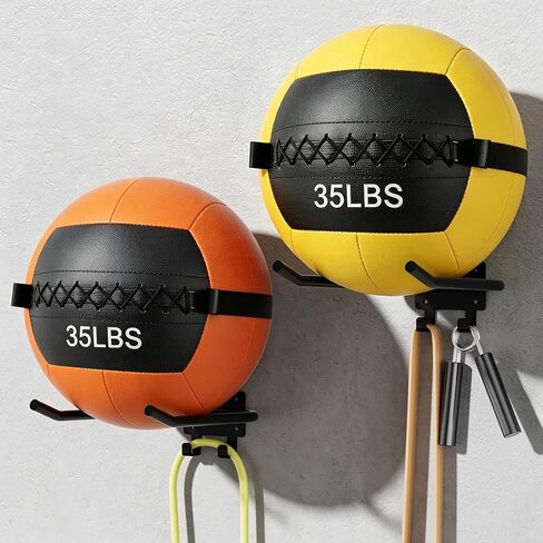 2 Packs Medicine Ball Rack Wall Mount Exercise Ball Holder with Hook | Heavy Duty, Holds Up to 44 lbs, Fits Medicine Balls 7.5" + Diameter, Space Saving, Home Gym/Garage Gym Organizer in Kuwait