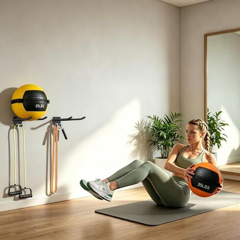 2 Packs Medicine Ball Rack Wall Mount Exercise Ball Holder with Hook | Heavy Duty, Holds Up to 44 lbs, Fits Medicine Balls 7.5" + Diameter, Space Saving, Home Gym/Garage Gym Organizer in Kuwait